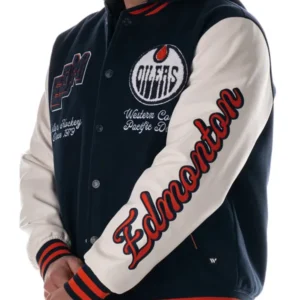 Edmonton Oilers Blue Varsity Coach’s Jacket