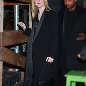NYC Elle Fanning Black Wool Coat