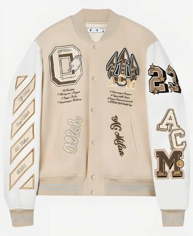 AC Milan Football Off White Varsity Jacket - Image 4