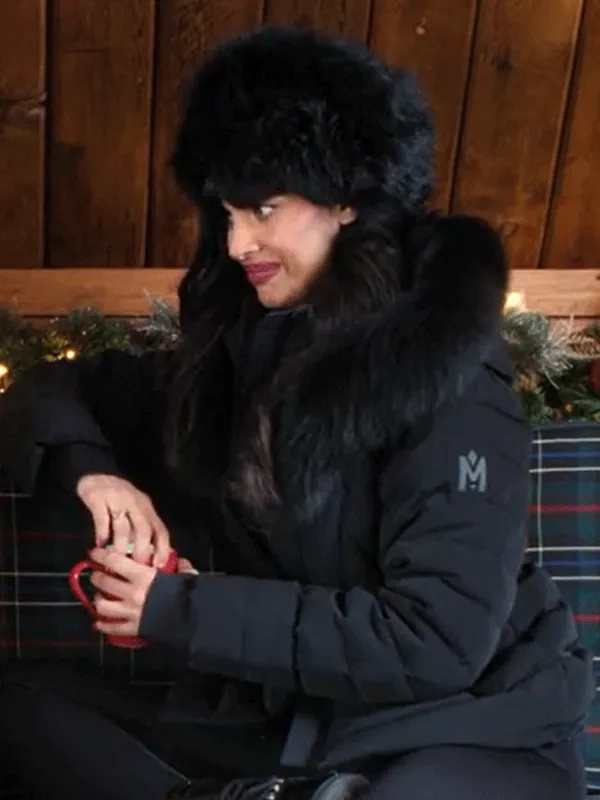 A Merry Little Ex-Mas Jameela Jamil Black Puffer Jacket