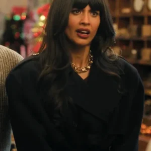 A Merry Little Ex-Mas Jameela Jamil Black Wool Coat