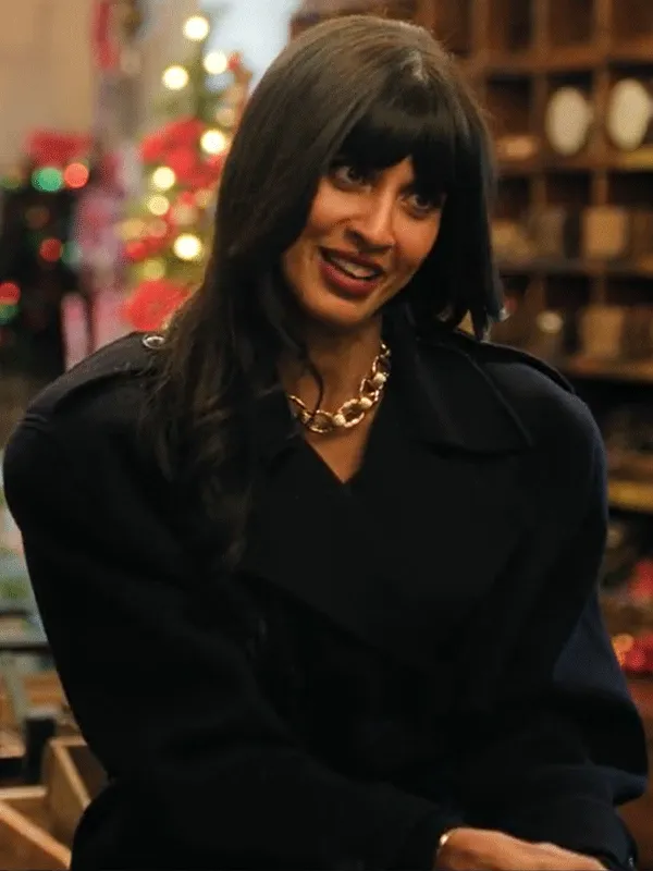 A Merry Little Ex-Mas Jameela Jamil Black Wool Coat