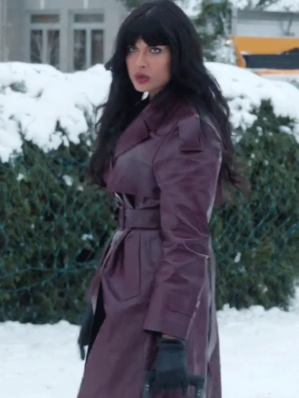 A Merry Little Ex-Mas 2025 Jameela Jamil Leather Coat
