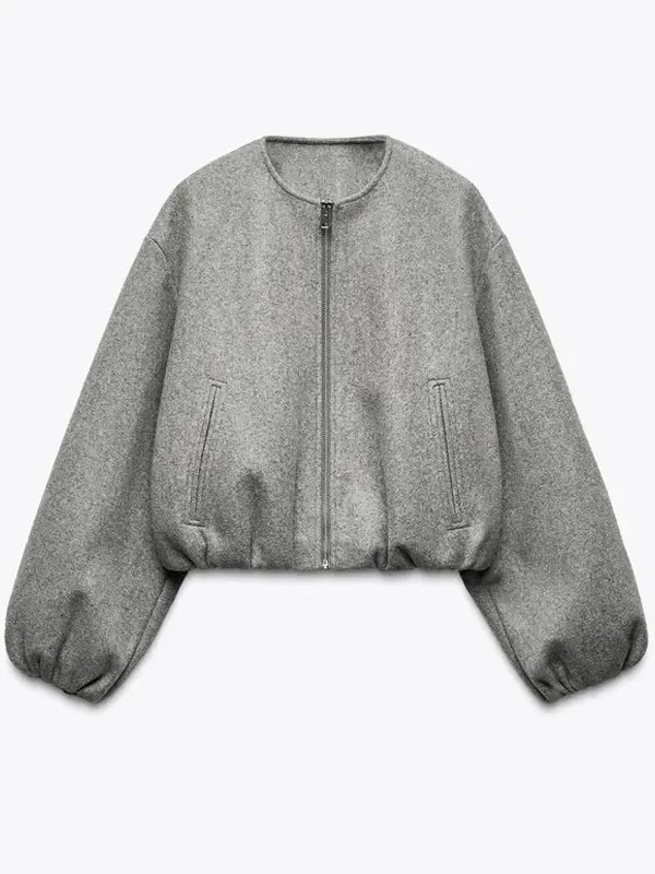 Kelli Giddish Law and Order SVU S27 Grey Bomber Jacket