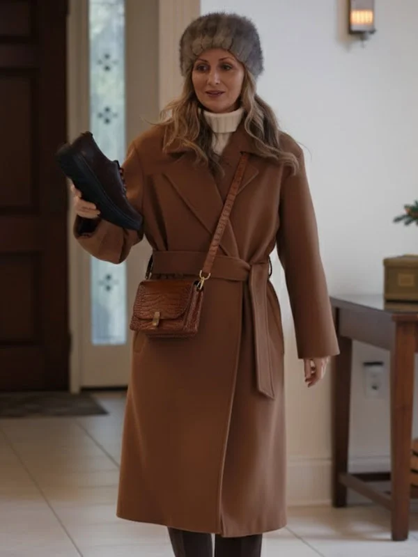 Kelly Hampson Man Vs Baby 2025 Brown Wrap Coat