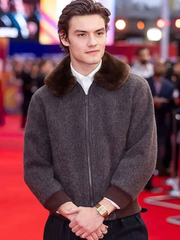 Jay Kelly Louis Partridge Brown Fur Jacket - Image 2