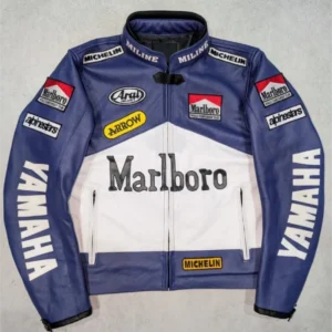 Marlboro Blue & White Motorcycle Leather Jacket