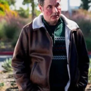NCIS S23 Adam Ferrara Brown Leather Jacket with Sherpa Collar