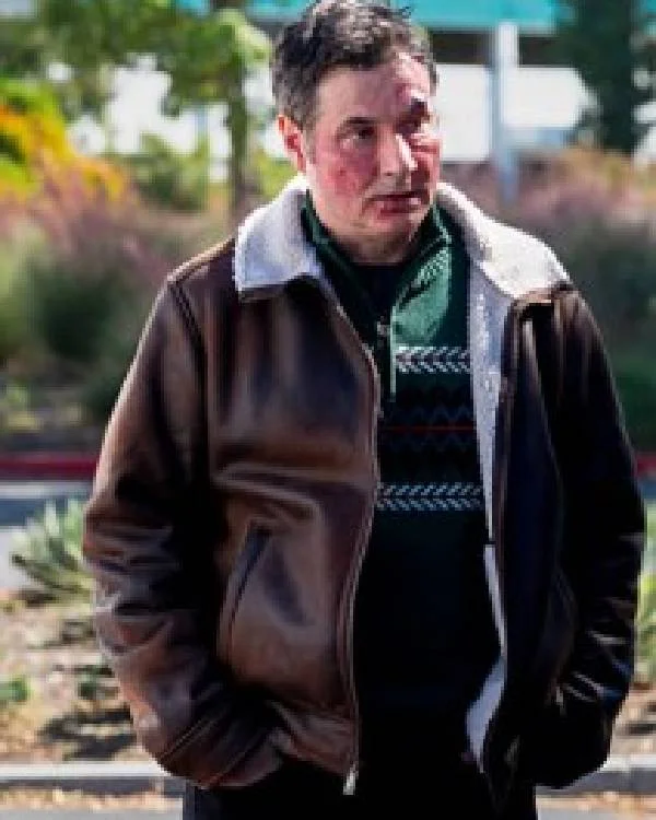 NCIS S23 Adam Ferrara Brown Leather Jacket with Sherpa Collar