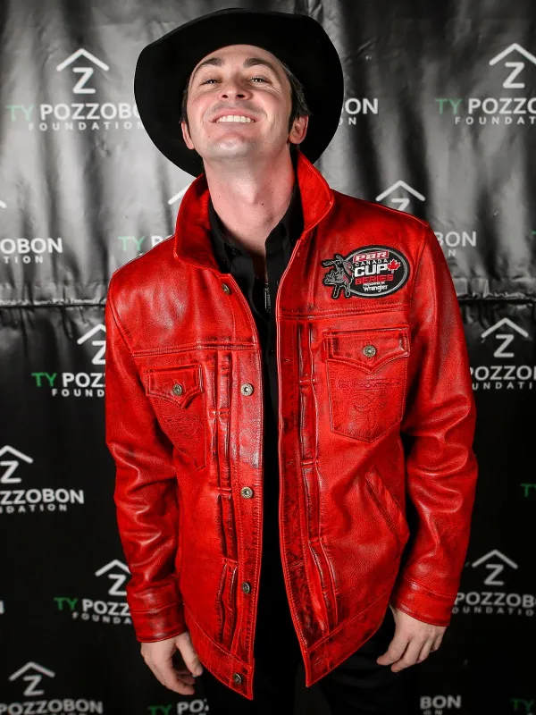 PBR Canada National Finals 2023 Entertainer Red Leather Jacket