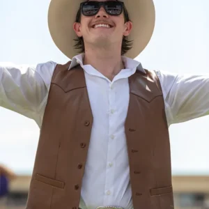 PBR Texas Rattlers Brown Leather Vest