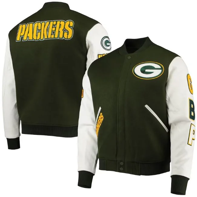 Green Bay Packers Black and White Varsity Jacket