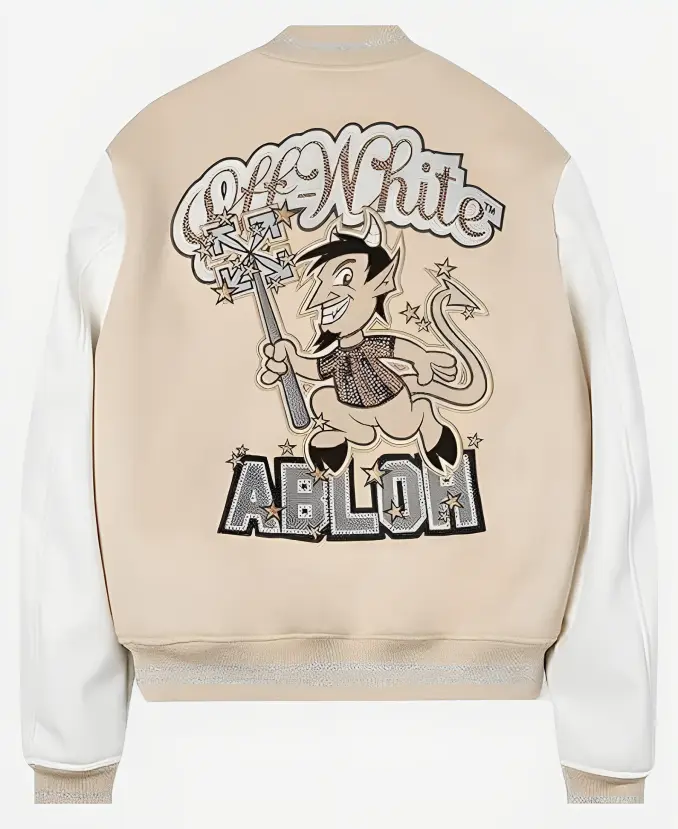 AC Milan Football Off White Varsity Jacket - Image 3