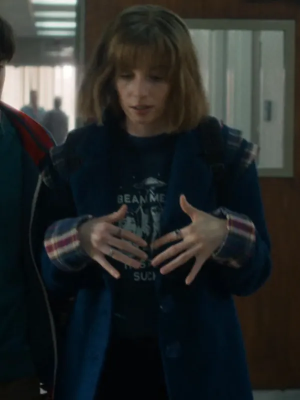 Stranger Things S05 Robin Buckley Blue Wool Coat - Image 3