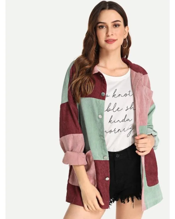 Little Disasters S01 Colorblock Patchwork Corduroy Shirt