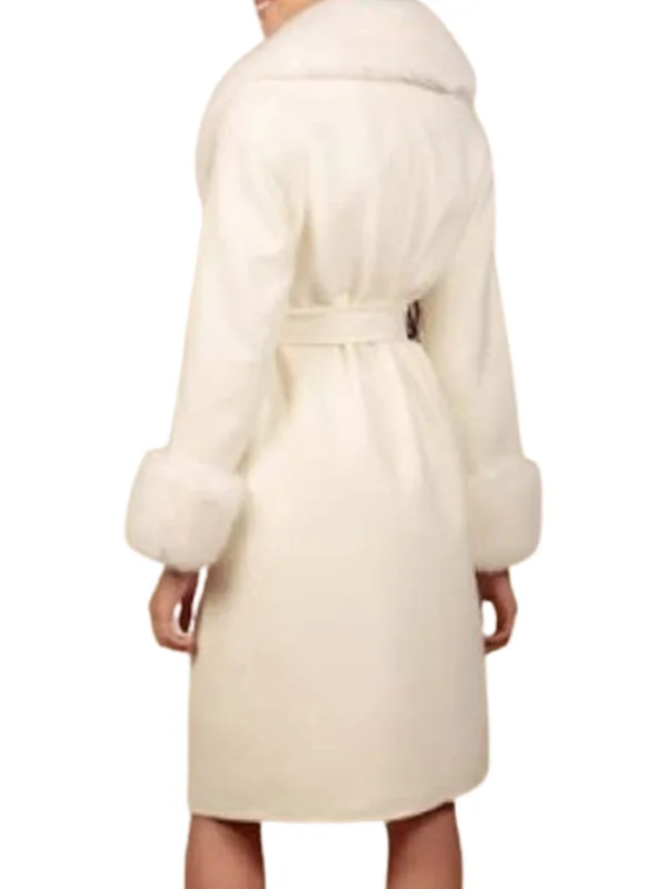 The Five 2025 Emily Compagno White Fur Trim Coat