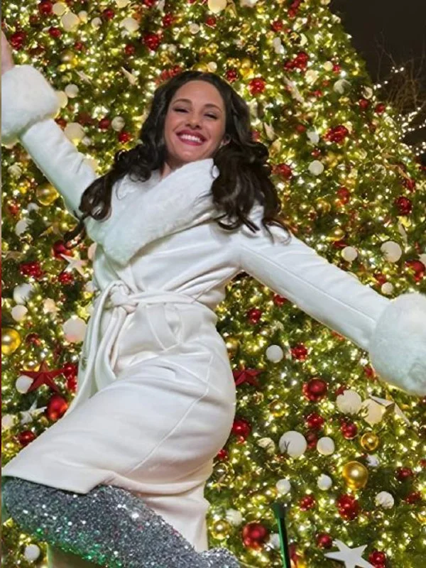 The Five 2025 Emily Compagno White Fur Trim Coat