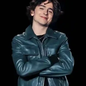 Timothee Chalamet Green Leather Bomber Jacket