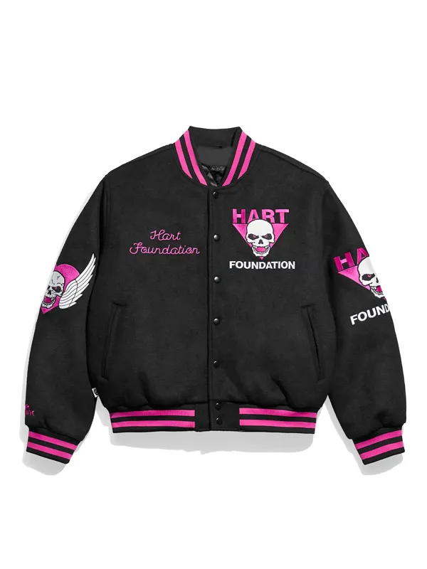 WWE Bret Hitman Hart Foundation Black Varsity Jacket