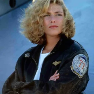 Top Gun Kelly McGillis Black Bomber Leather Jacket