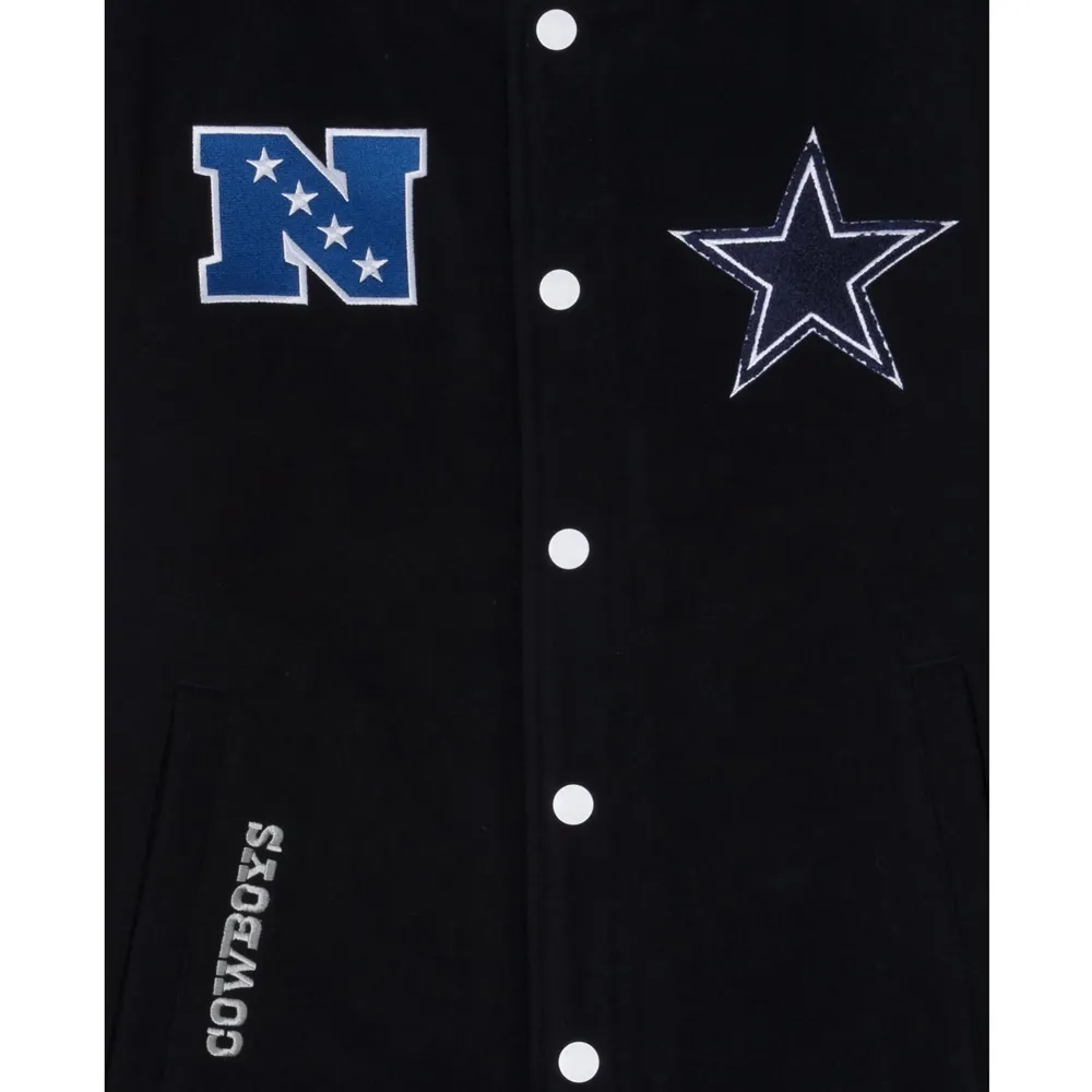 3rd Down Dallas Cowboys Navy/White Varsity Full-Snap Wool/Leather Jacket - Image 3