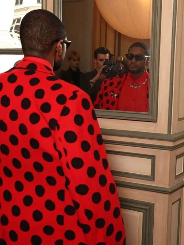 Usher Red Polka Dot Oversized Coat - Image 3