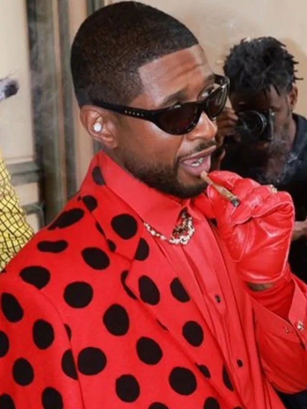Usher Red Polka Dot Oversized Coat - Image 2