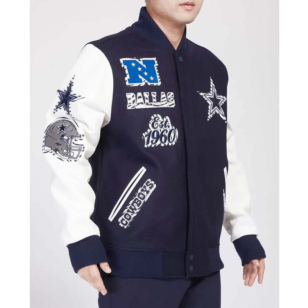 Animal Patches Dallas Cowboys Navy Varsity Jacket - Image 4