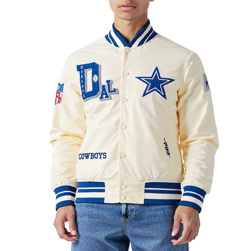 Best of Classic Dallas Cowboys Rib Satin Jacket Eggshell