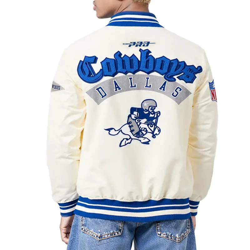 Best of Classic Dallas Cowboys Rib Satin Jacket Eggshell - Image 2