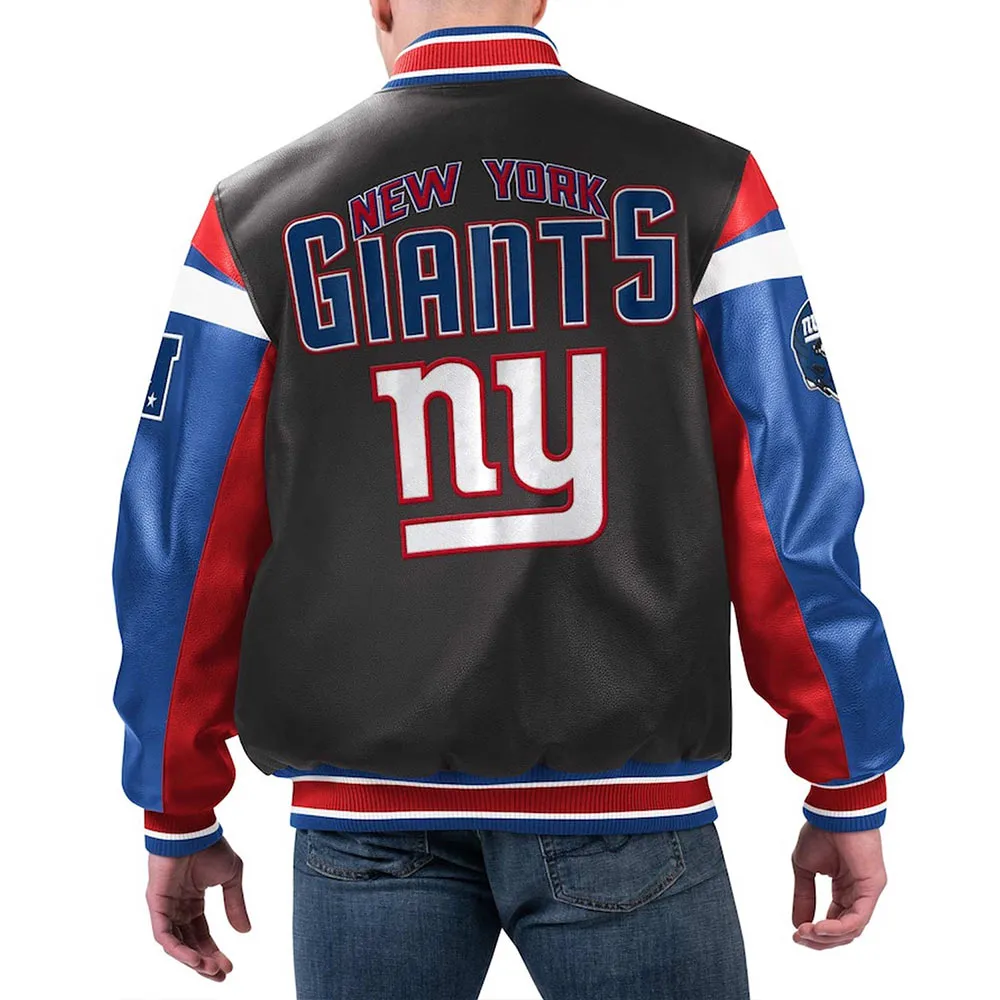 Black Varsity Full-Zip NY Giants Leather Jacket - Image 2