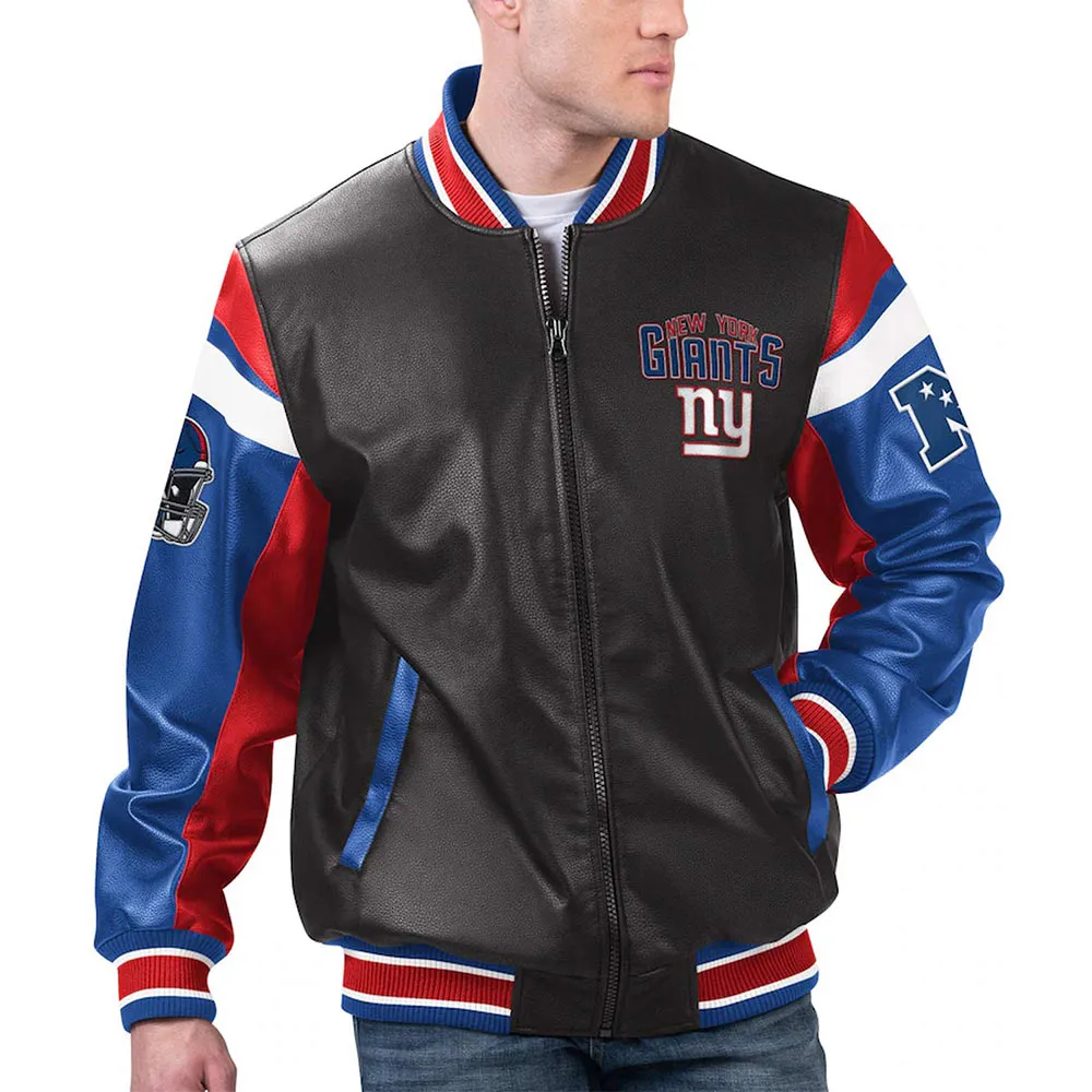 Black Varsity Full-Zip NY Giants Leather Jacket