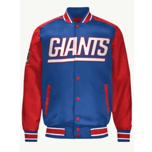 Blue and Red NY Giants Varsity Satin Jacket