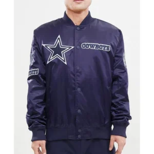 Chest Hit Logo Dallas Cowboys Navy Blue Satin Jacket