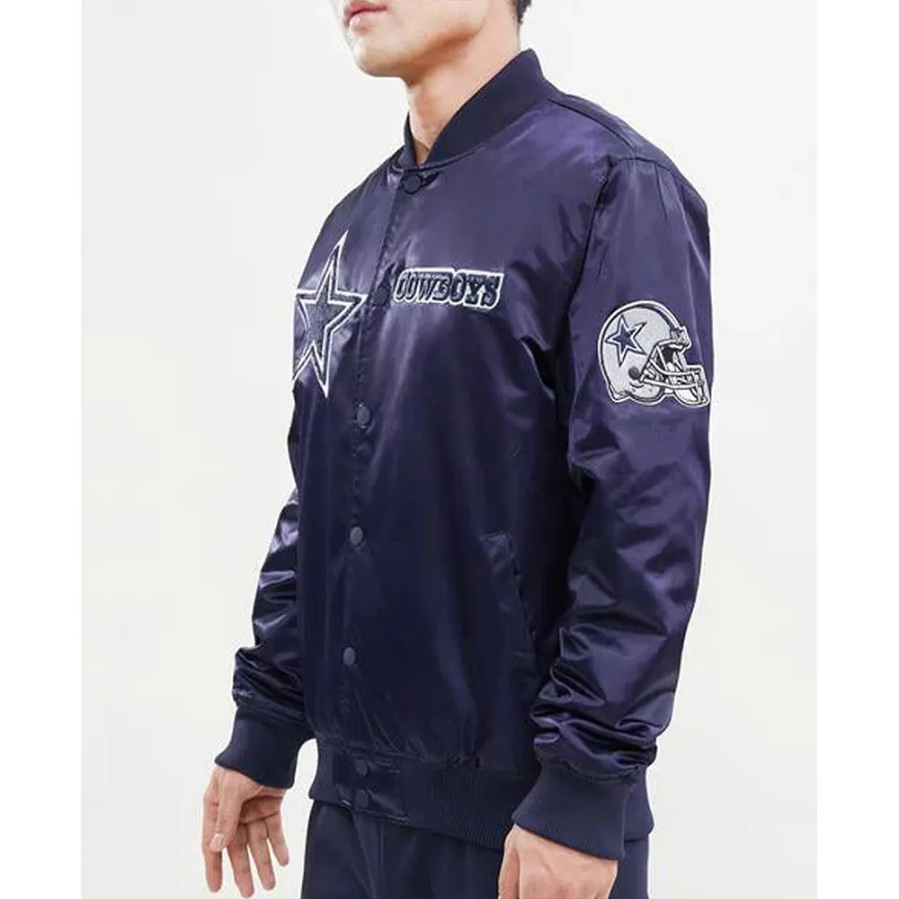 Chest Hit Logo Dallas Cowboys White Satin Jacket