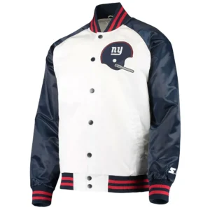 Clean Up Throwback NY Giants Satin White/Navy Jacket