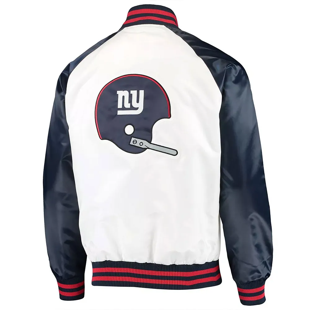 Clean Up Throwback NY Giants Satin White/Navy Jacket - Image 2