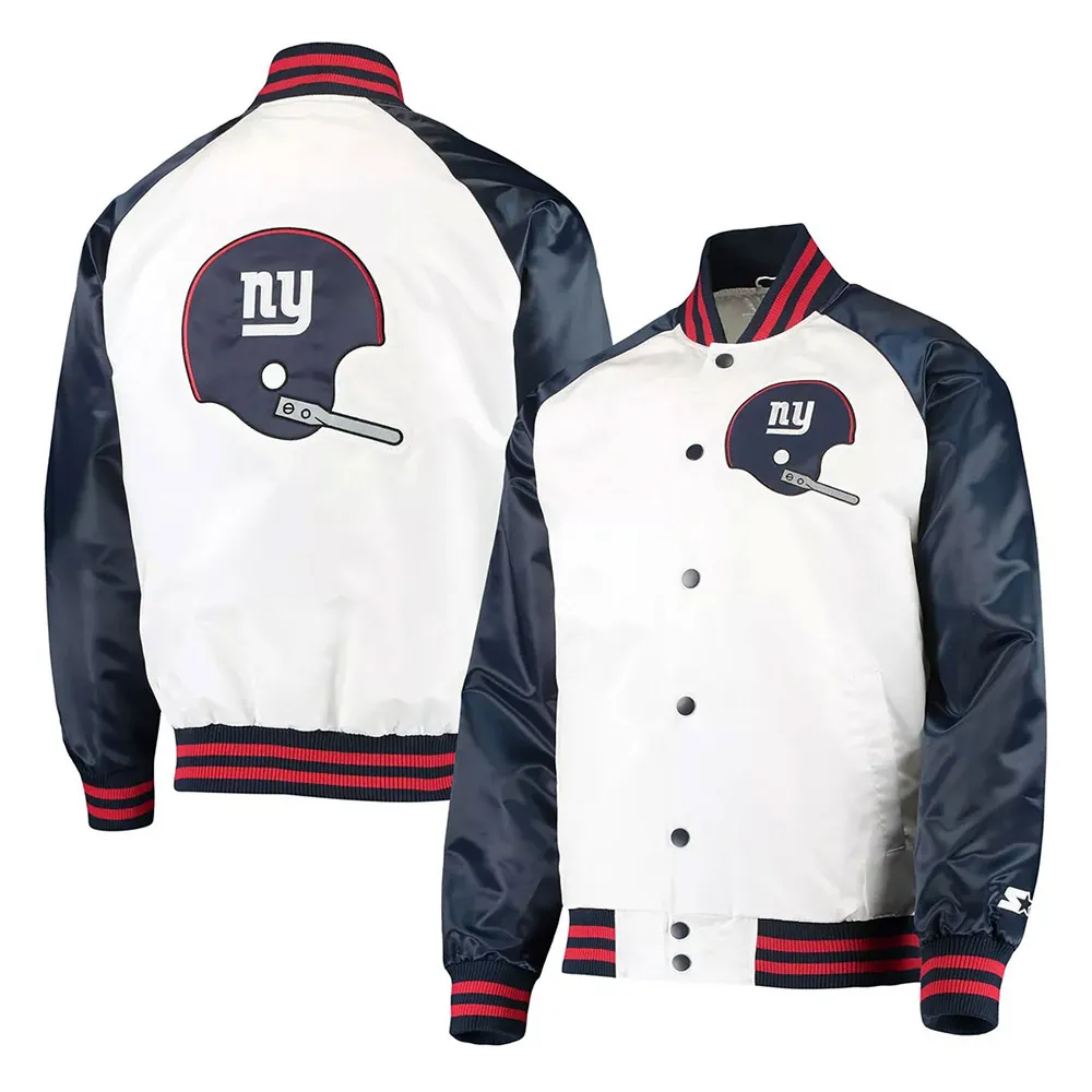 Clean Up Throwback NY Giants Satin White/Navy Jacket - Image 3
