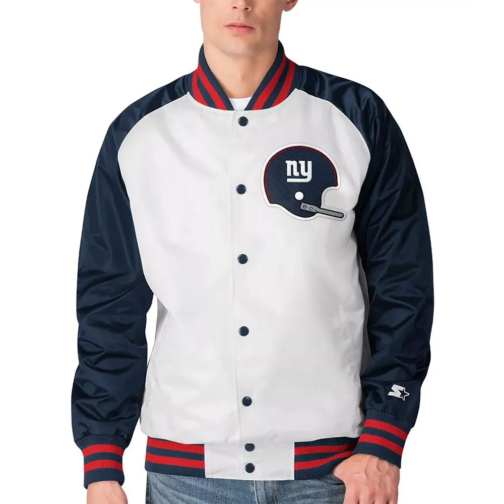 Clean Up Throwback NY Giants Satin White/Navy Jacket