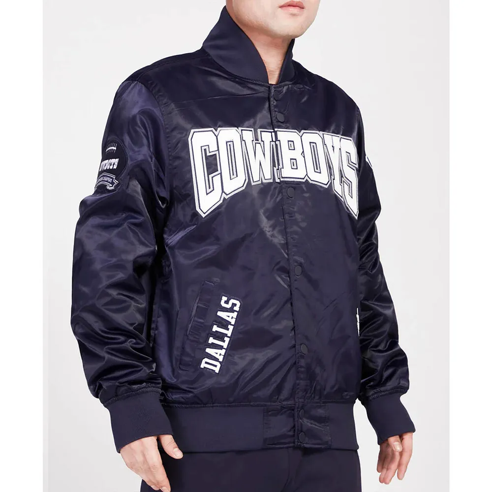Crest Emblem Dallas Cowboys Midnight Navy Satin Jacket - Image 3
