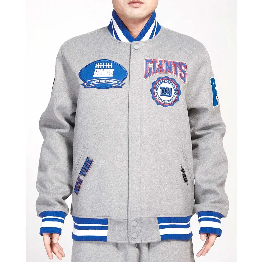Crest Emblem NY Giants Gray Varsity Wool Jacket