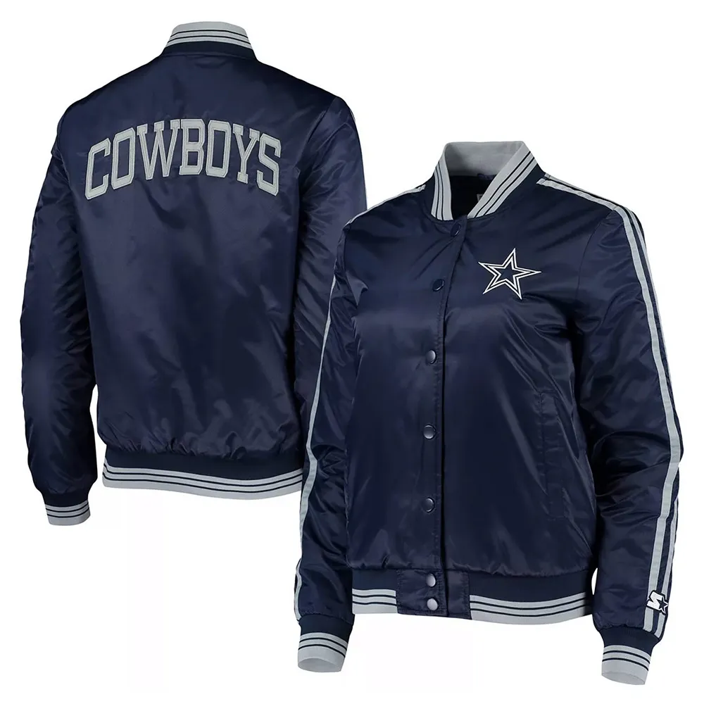 Dallas Cowboys Navy Blue Overtime Satin Jacket - Image 3