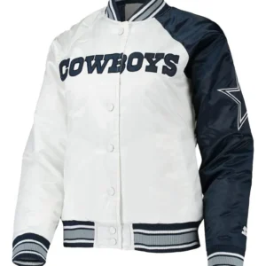 Dallas Cowboys Starter Endzone White and Blue Satin Jacket