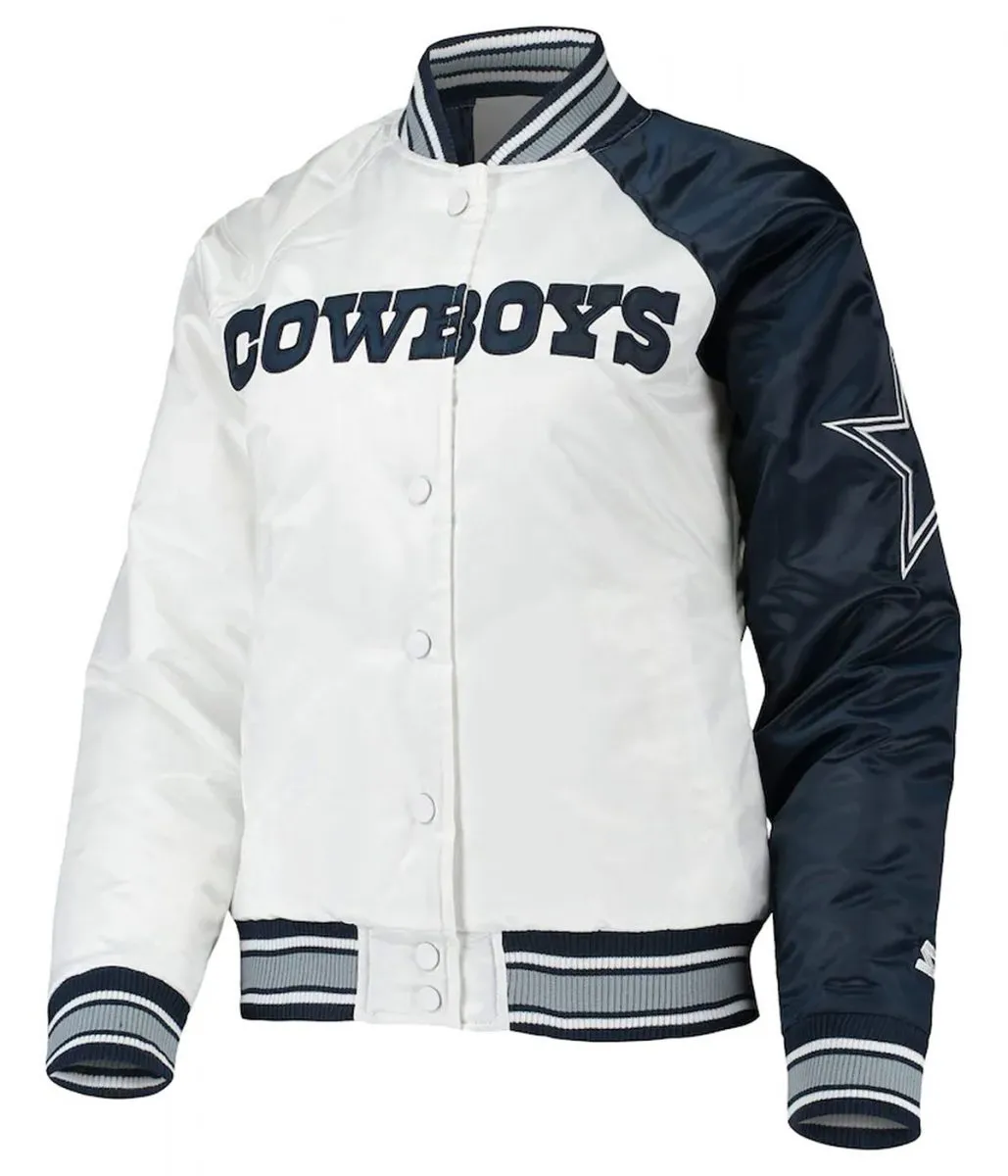 Dallas Cowboys Starter Endzone White and Blue Satin Jacket