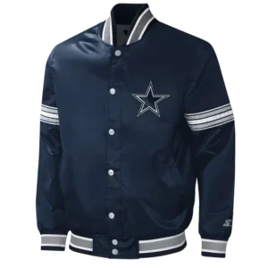 Dallas Cowboys Starter Midfield Navy Full-Snap Varsity Satin Jacket
