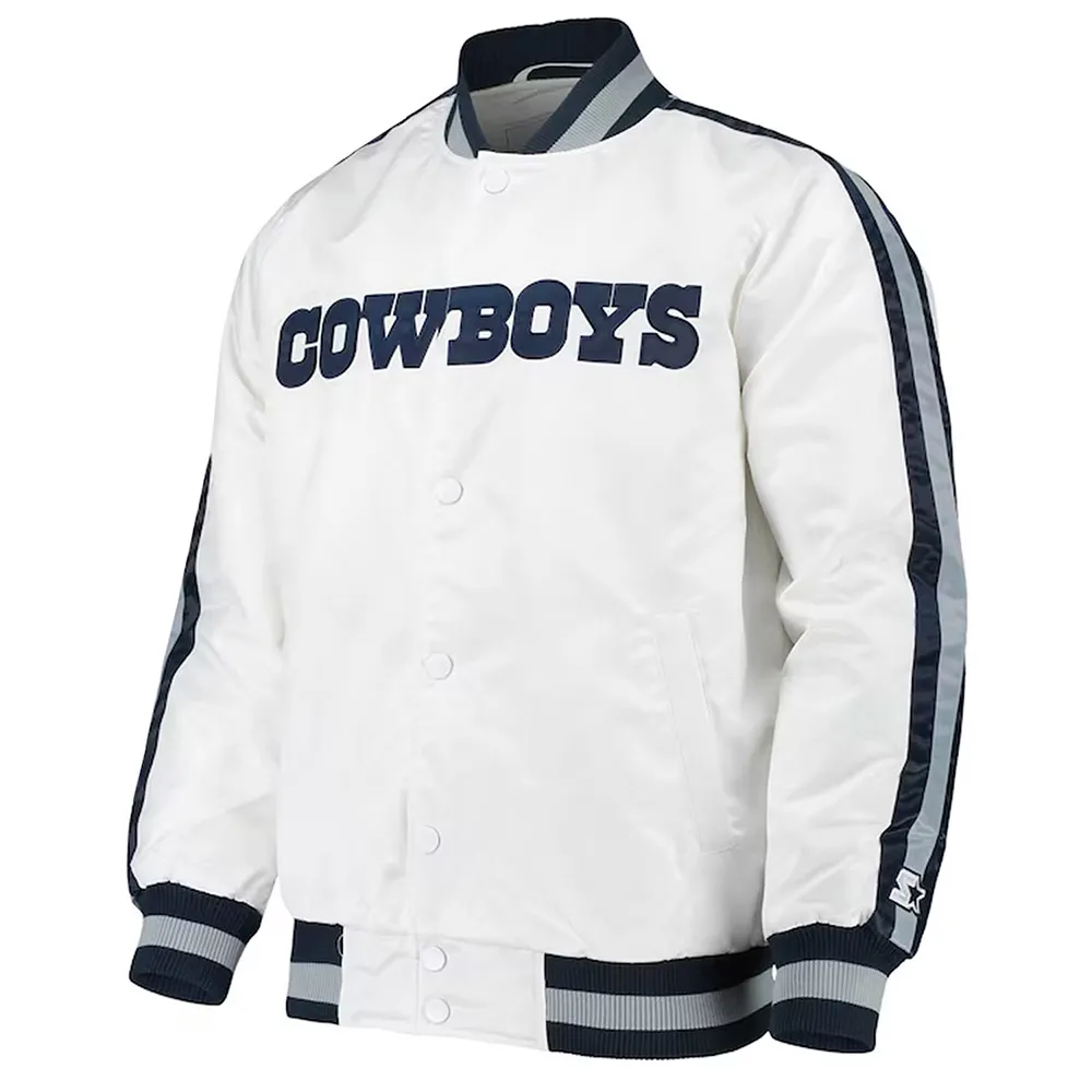 Dallas Cowboys Starter White Throwback D-Line Full-Snap Satin Jacket - Image 2