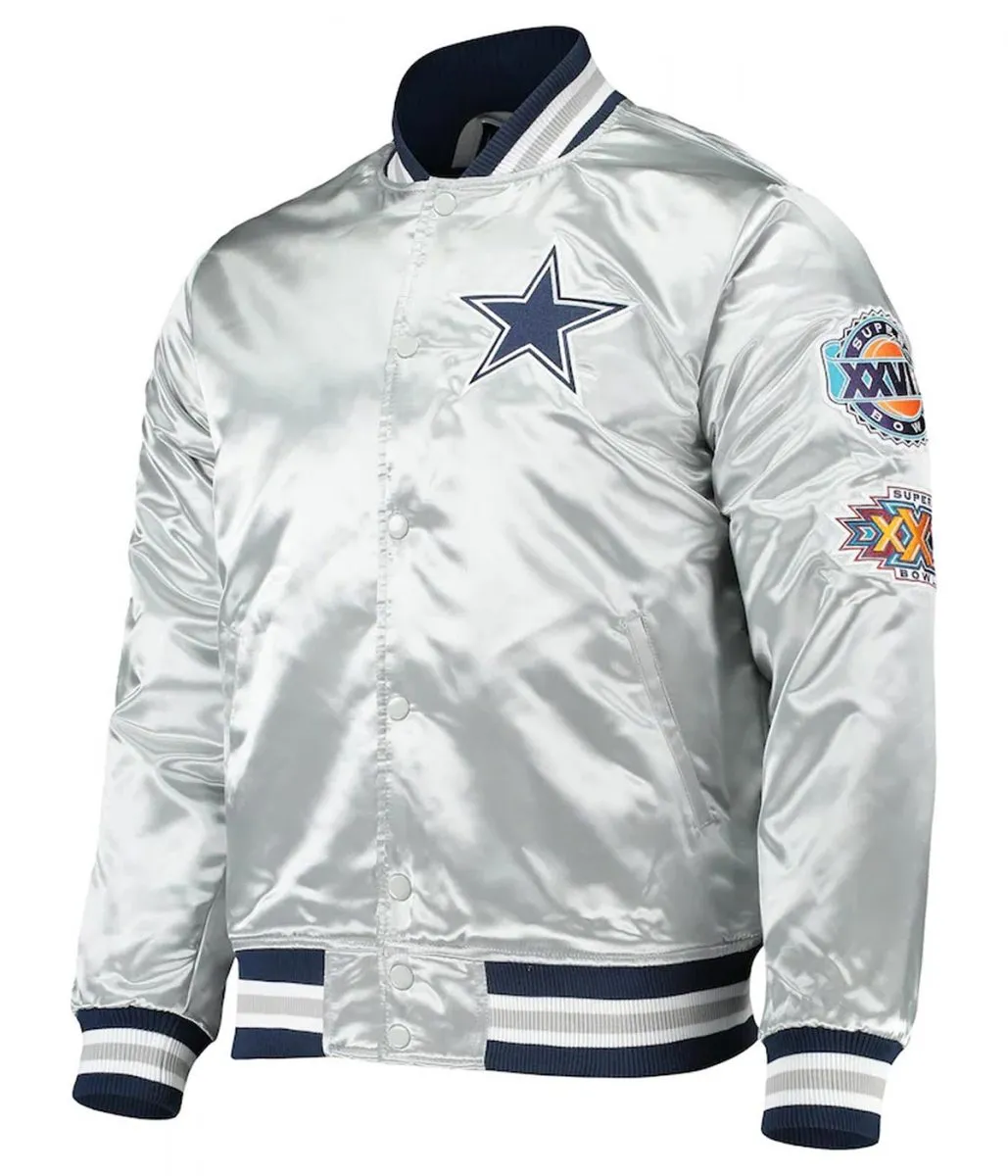 Dallas Cowboys Varsity Silver Satin Jacket