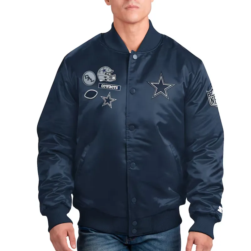 Exclusive Navy Dallas Cowboys Varsity Satin Jacket