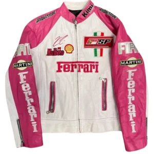 Ferrari Pink and White Racing Leather Jacket