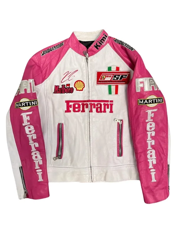 Ferrari Pink and White Racing Leather Jacket